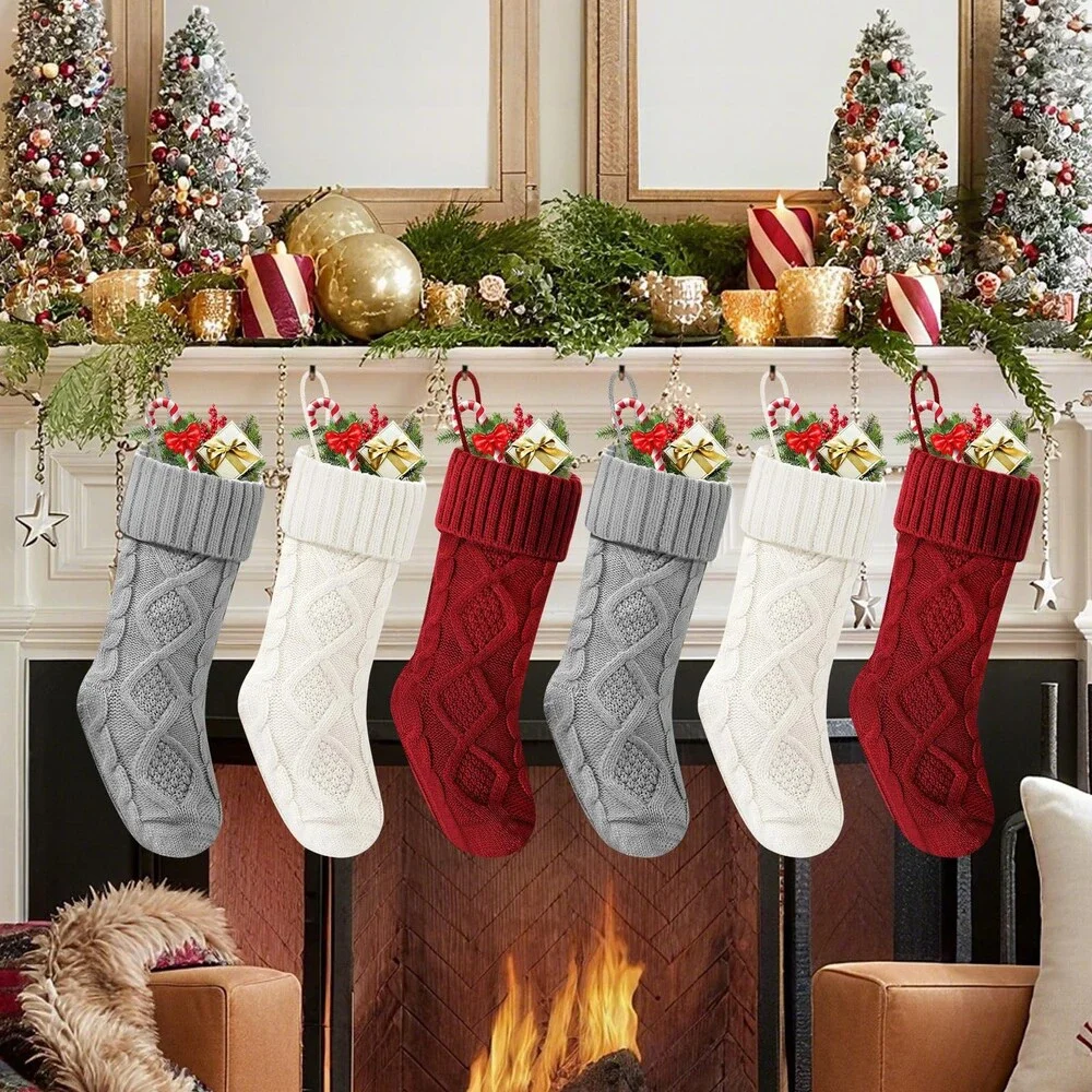Doitory Christmas Stockings 18 InchesLong Knitted Socks Decoration Holiday 6PCS